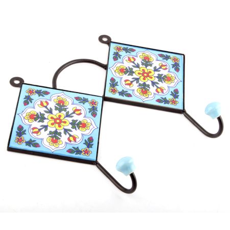 Turquoise And Forest Green Leaf Flower Tiles Hooks